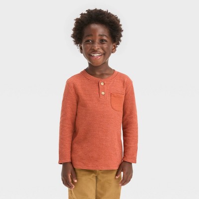 Image of Toddler Boys' Double Knit Long Sleeve Henley T-Shirt - Cat & Jack™ Orange 12M