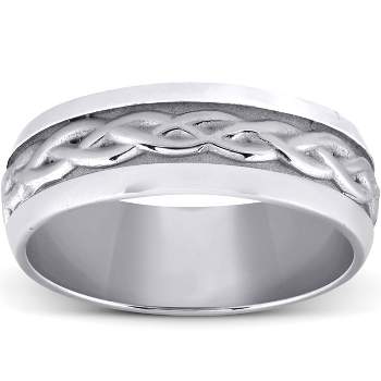 Pompeii3 Hand Braided Wedding Band 14K White Gold 7MM Comfort Fit Brushed Mens Ring