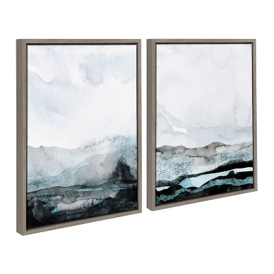 Sylvie Blue Layers Abstract Canvas Art Set with Gray Frame