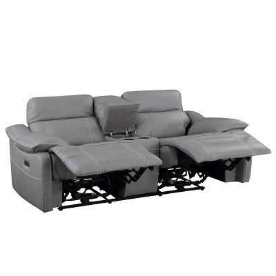 Gray Faux Leather Power Reclining Loveseat with Storage and Cup Holder