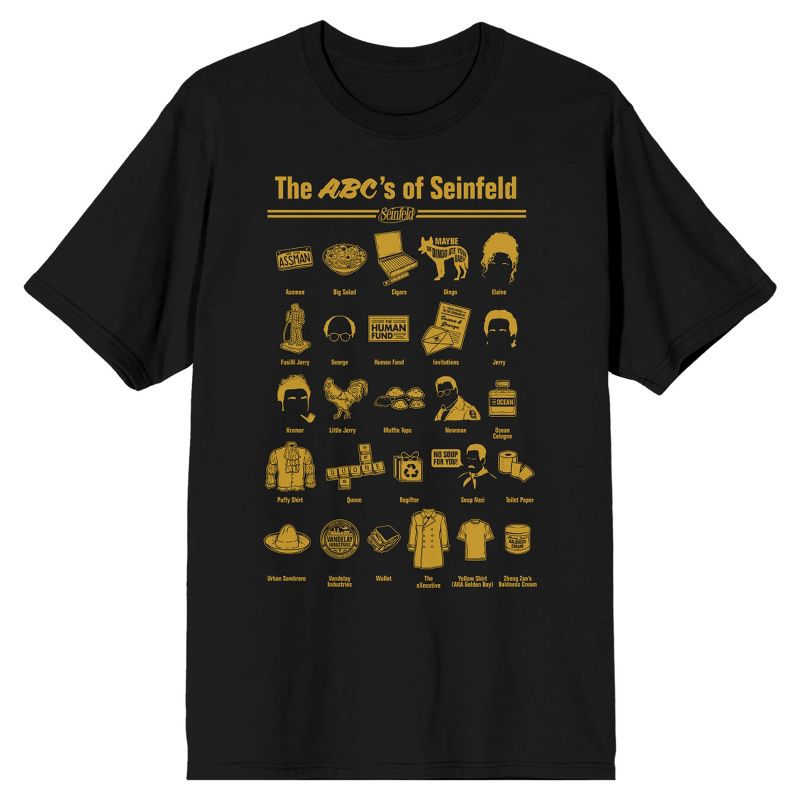 Seinfeld ABC's Yellow Alphabet Icons Men's Black T-Shirt, 1 of 2