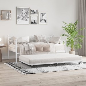 Stylish Twin Size Metal Day Bed Sofa Bed Frame with Floral Headboard - 1 of 4