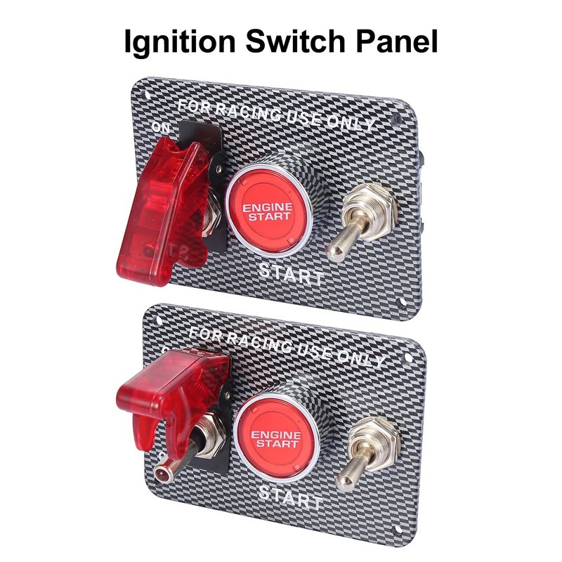 Unique Bargains 3 in 1 12V Ignition Switch Panel Engine Start Push Button LED 12V Toggle Racing 1Set, 2 of 8