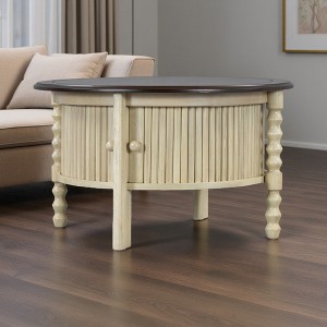 30.3" Vintage Round Coffee Table with Sliding Door - 1 of 4