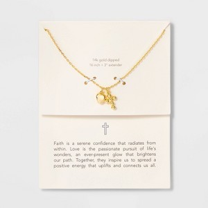 14K Gold Dipped Puff Heart & Cross Pendant Necklace - Gold: Brass, Lobster Claw Clasp, 16" with 3" Extender - 1 of 4