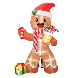 8 Ft Christmas Inflatables Outdoor Decoration, Light Up Inflatable Gingerbread Man with Candy Cranes and Gift Box, Christmas Blow Up Yard Decorations - 1 of 4