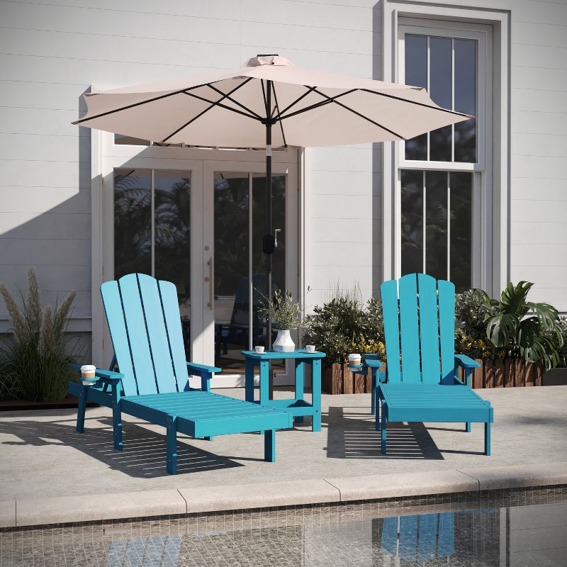 Flash Furniture Sonora Commercial Grade 3 Piece Indoor/Outdoor Adirondack Set with 2 Adjustable HDPE Loungers with Cup Holders and 2-Tier Side Table, 2 of 12