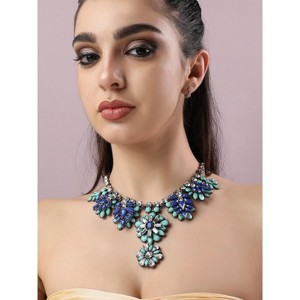 SOHI Women's Powder Blue Party Stone Statement Necklace - 1 of 4