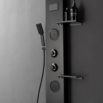 Matte Black Thermostatic Shower Panel System with LED Light