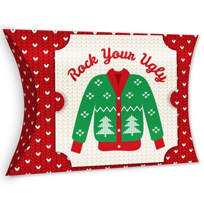 Big Dot of Happiness Ugly Sweater - Favor Gift Boxes - Holiday and Christmas Party Large Pillow Boxes - Set of 12