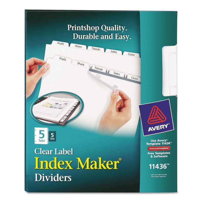 Avery Print & Apply Clear Label Dividers w/White Tabs 5-Tab Letter 5 Sets 11436, 1 of 8