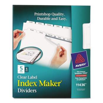 Avery Print & Apply Clear Label Dividers w/White Tabs 5-Tab Letter 5 Sets 11436