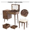 Angel Sar 39" Retro Bohemian Vanity Desk with LED Mirror, Flip-Top Dressing Table with 3 Drawers, Makeup Vanity Set, Walnut - 3 of 4