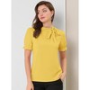 INSPIRE CHIC Women's Bow Tie Neck Solid Color Elastic Cuffs Elegant Office Short Sleeve Blouse - 2 of 4