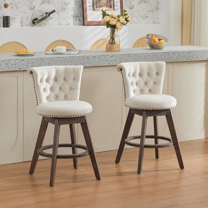CAVINAS Set of 2 Velvet Swivel Bar Stools,Counter Height Bar Chairs with Tufted Back and Wooden Legs,Dining Chairs for Kitchen Island,Home Bar - 1 of 4