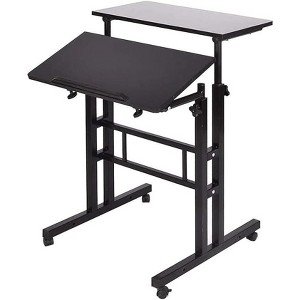 Height Adjustable Standing Desk 60 x 60 x 70-110 cm Mobile Desk with 4 Wheels 180° Tilt Tray Computer Desk for Home Office White - 1 of 4