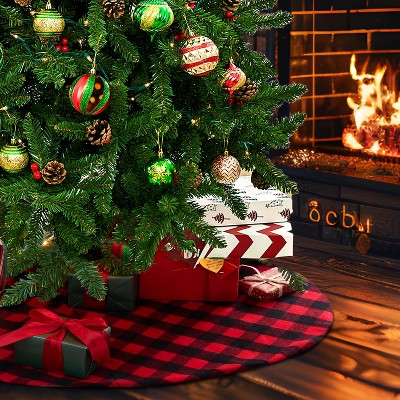 Joyfy 36"/48'' Christmas Tree Skirt, Red and Black Buffalo Checked Tree Skirts Mat, Christmas Decorations Intdoor, Xmas New Years Eve Party Decor