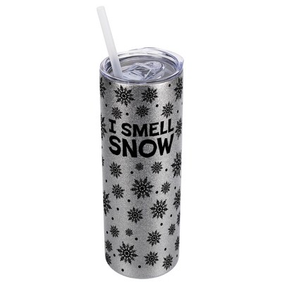 Elanze Designs Snowflake Pattern Silvertone Sparkle 20 Ounce Double Wall Stainless Steel Glitter Travel Tumbler With Sliding Lid And Straw, I Smell