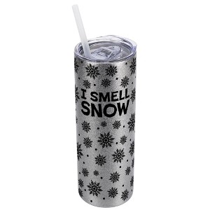 Elanze Designs Snowflake Pattern Silvertone Sparkle 20 Ounce Double Wall Stainless Steel Glitter Travel Tumbler With Sliding Lid And Straw, I Smell - 1 of 4