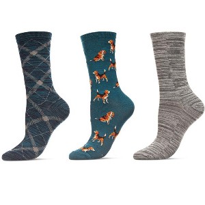 Memoi Women's 3 Pair Pack Beagle Bamboo Blend Crew Socks Black 9-11 - 1 of 4