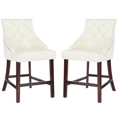 Eleni Transitional White Leather Wingback Counter Stool with Chrome Details