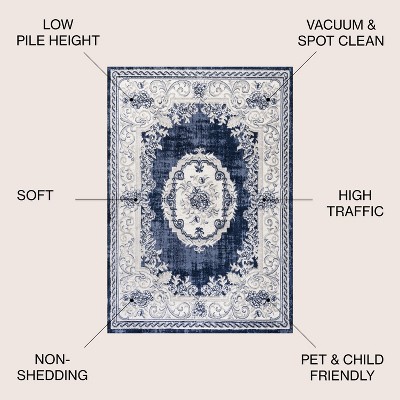 Rosalia Ivory and Navy Medallion 3x5 Area Rug