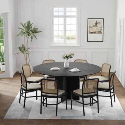 PexFix 59" x 59" Solid Wood Round Dining Table with Black Finish and Elegant Arched Legs for Modern Dining Rooms & Kitchens