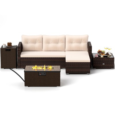 Tangkula 4 PCS Outdoor Furniture Set w/ 32" Fire Pit Table & Propane Tank Cover