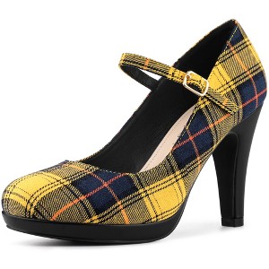 Allegra K Women's Houndstooth Mary Jane Stiletto Heels Pumps - 1 of 4