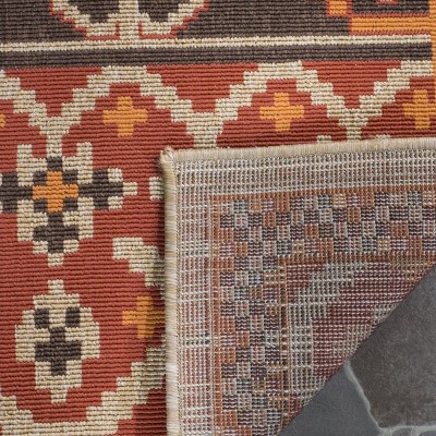 Red and Chocolate Rectangular Synthetic Indoor/Outdoor Area Rug
