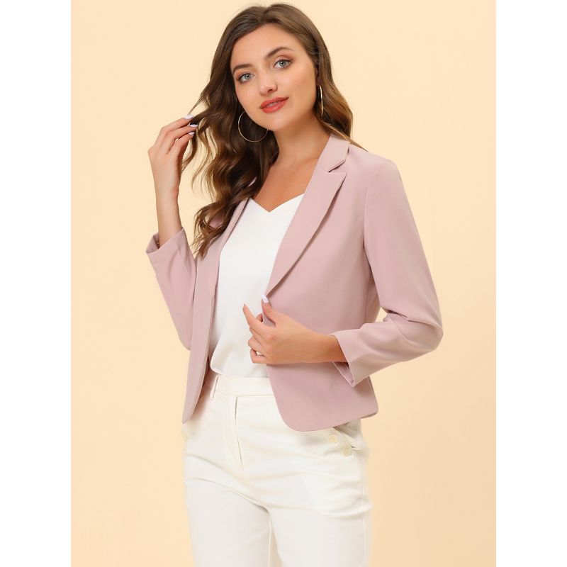 Allegra K Women's Open Front Office Work Crop Long Sleeve Suit Blazer, 2 of 7
