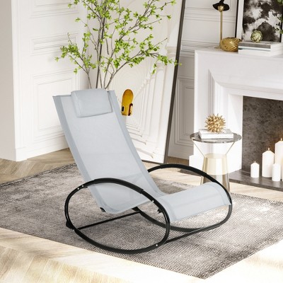 Gray Mesh Zero Gravity Rocking Lounger with Pillow