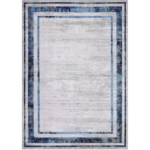 Washable Modern Distressed Edge Thin Indoor Rug, Low Pile Area Rug with Stain Resistant Surface, Non Slip Backing & Easy Clean - 1 of 4