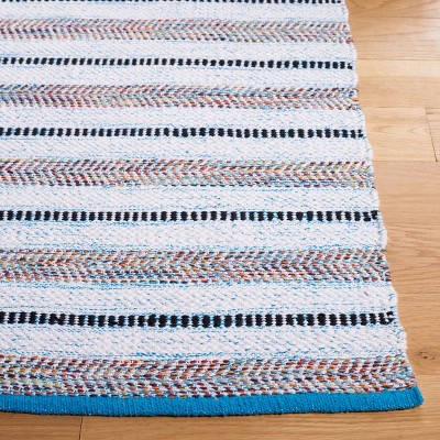 Ivory and Turquoise Handwoven Cotton Area Rug, 2' x 3'