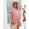 Womens Maternity Dress V Neck Lantern Sleeve Jacquard Dot Pocket Babydoll Baby Shower Dress - 3 of 4