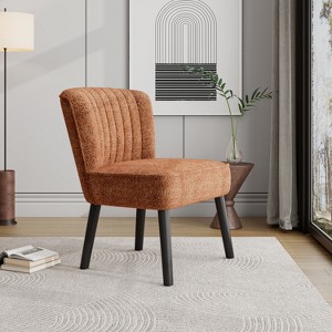 Vynxaria Brown Shellback Channel Back Chair Compact Small Space Design, 100% Polyester Boucle Fabric, Solid Wood Legs - 1 of 4