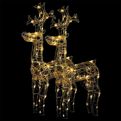 vidaXL Pre-lit Reindeer Christmas Decorations Set - 90 LED Lights, Weather-Proof Acrylic Material, Indoor-Outdoor Use, Warm White Glow