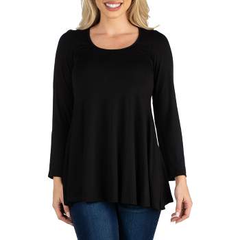 24seven Comfort Apparel Womens Long Sleeve Solid Color Swing Style Flared Tunic Top