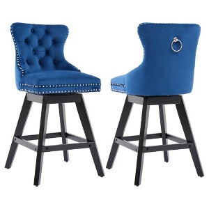 SKRAN Velvet Swivel Bar Stools, Upholstered Counter Chairs Set of 2, with Rivet Trim, Solid Wood Legs and Button Tufted Back for Dining Room and Bar - 1 of 4
