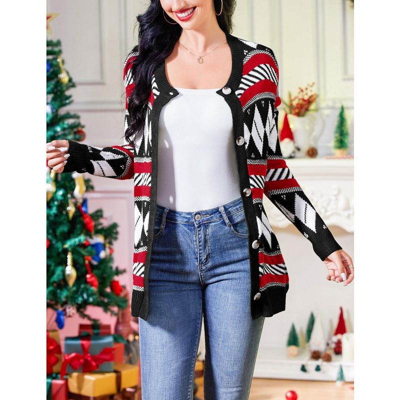 Whizmax Women's Ugly Christmas Sweater Open Front Caidigans Knitted Long Sleeve Sweaters Cardigan, 4 of 8