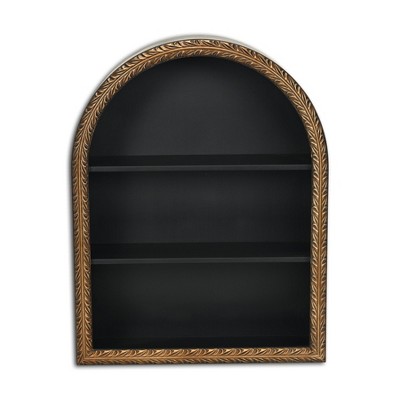 Cheung's Mireza Ornate Framed Black & Gold 3 Tier Wooden Wall Shelf