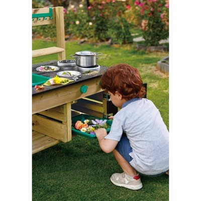 Hape Green and Wood Outdoor Play Kitchen with Accessories