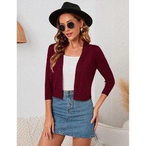 Clearlove Women's 3/4 Sleeve Open Front Cropped Cardigan Sweater Lightweight Knit Short Shrugs - 1 of 4