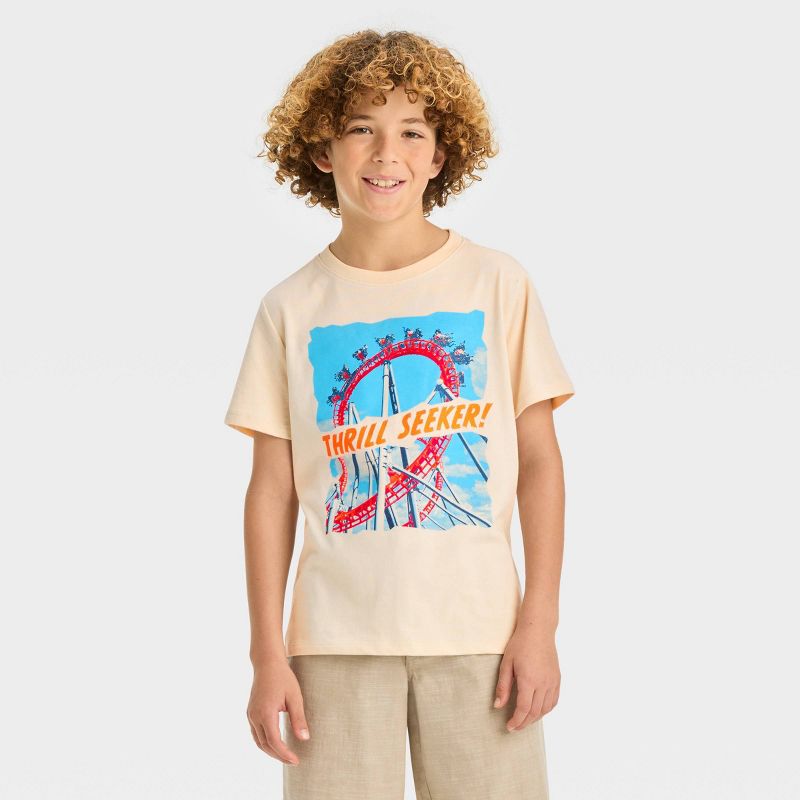 Boys' Short Sleeve 'Thrill Seeker' Graphic T-Shirt - Cat & Jack™ Beige, 1 of 5