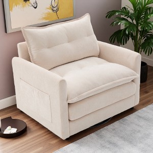 Swivel Barrel Chenille Armchair with Memory Foam and 360-degree Rotation - 1 of 4