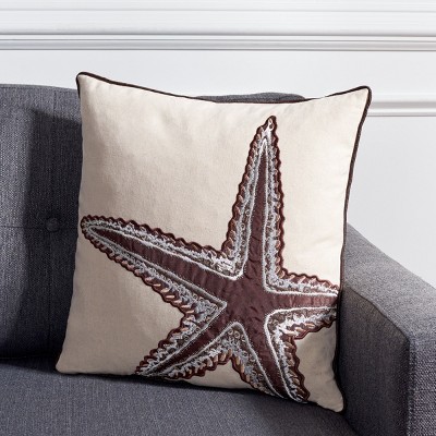 Set of 2 Starfish Embroidered Linen Throw Pillows