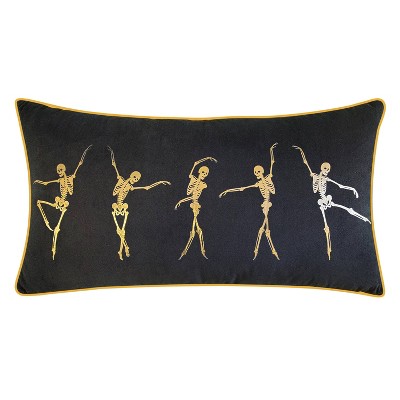 14"x26" Oversized Dancing Skeletons Velvet Lumbar Throw Pillow Gold - Edie@Home