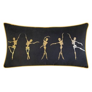 14"x26" Oversized Dancing Skeletons Velvet Lumbar Throw Pillow Gold - Edie@Home - 1 of 4