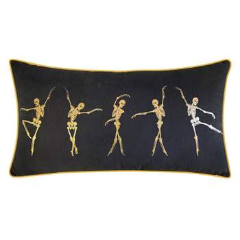 14"x26" Oversized Dancing Skeletons Velvet Lumbar Throw Pillow Gold - Edie@Home
