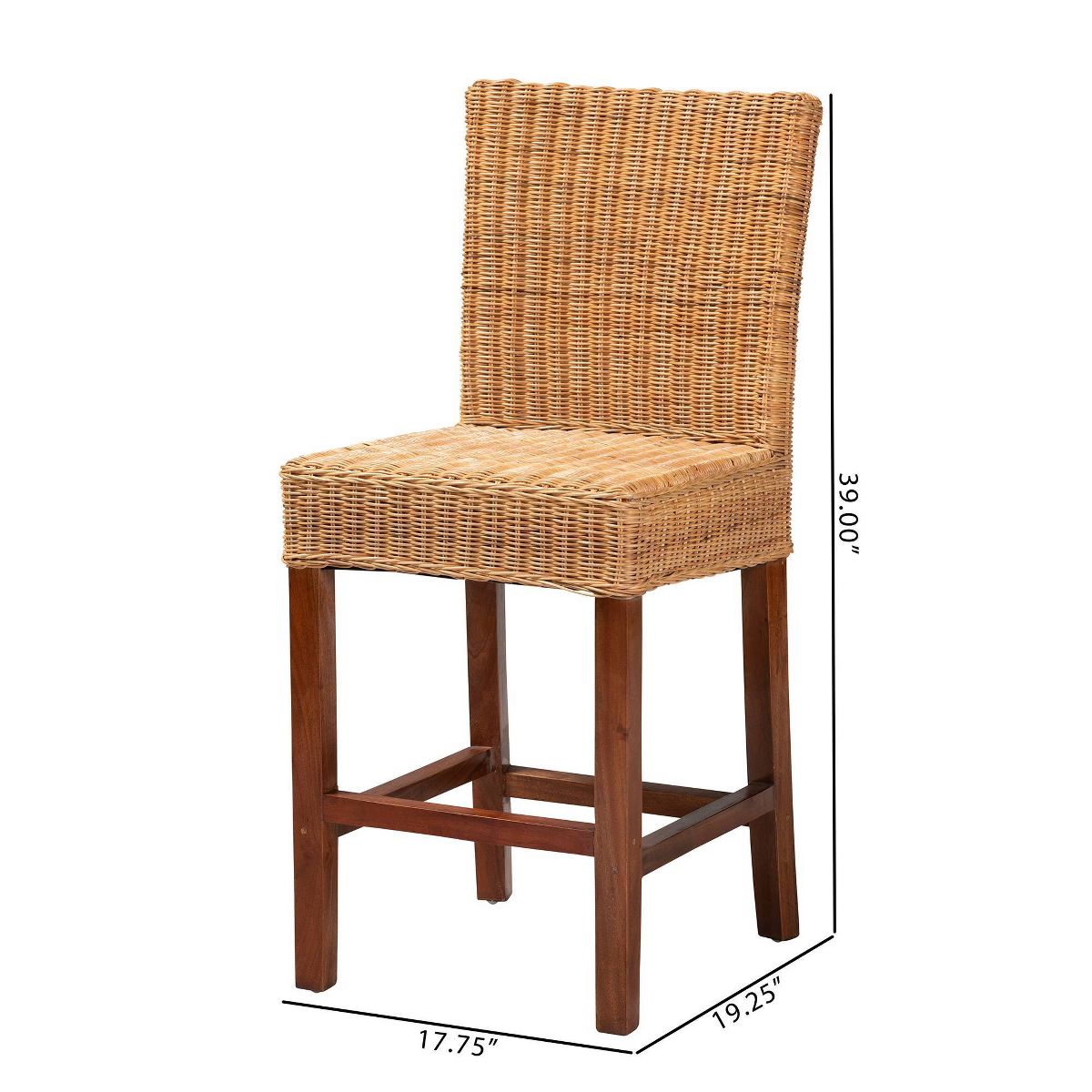 Racquel Natural Rattan and Mahogany Wood Counter Height Barstool Walnut Brown - bali & pari - thumbnail 10